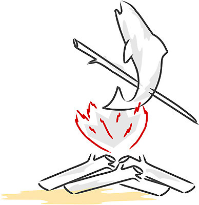 EPS 클립아트 한마리 음식 일러스트 어류 요리 사람없음 장작 모닥불 구이 생선구이 꼬치구이 국내일러스트 1 불 수중동물 꼬치 생선요리 파일형식 벡터