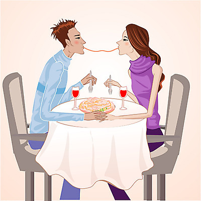 EPS 접시 커플 여자 남자 감정 음식 포크 와인잔 의자 데이트 일러스트 탁자 스파게티 사랑 사람 앉기 성인 두명 마주보기 식당 레스토랑 손잡기 식사 먹기 면발 상업시설 성인만 국내일러스트 식기 가구 술잔 관계 모션 파스타 상점 시설 상업 파일형식 벡터