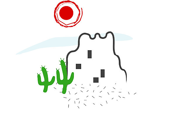 EPS 주간 클립아트 식물 컬러 일러스트 자연 선인장 풍경 사람없음 야외 초록색 태양 사막 돌_바위 바위 가시 더위 열대식물 두그루 국내일러스트 자연요소 2 날씨 생태계 파일형식 벡터