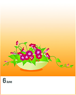 EPS 클립아트 식물 문자 알파벳 영어 꽃 화분 화초 일러스트 사람없음 숫자 달력 덩굴 자주색 6월 나팔꽃 국내일러스트 컬러 날짜 파일형식 벡터