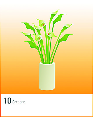 EPS 클립아트 식물 문자 알파벳 영어 꽃 컬러 일러스트 사람없음 숫자 꽃병 달력 꽃꽂이 카라 10월 국내일러스트 날짜 원예 파일형식 벡터