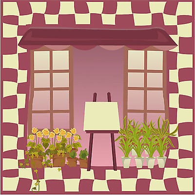EPS 클립아트 꽃 화분 일러스트 창문 미술 사람없음 정원 봄 미술도구 이젤 화단 창밖 국내일러스트 식물 계절 문화예술 오브젝트 파일형식 벡터