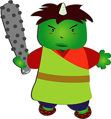 EPS 전신 클립아트 캐릭터 일러스트 상상 뿔 한명 서기 들기 사람 방망이 도깨비 도깨비방망이 가상인물 일러캐릭터 1 모션 파일형식 벡터