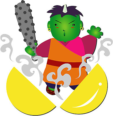 EPS 전신 클립아트 캐릭터 일러스트 상상 뿔 한명 서기 들기 사람 방망이 오픈 자르기 도깨비 박 도깨비방망이 가상인물 일러캐릭터 1 모션 파일형식 벡터