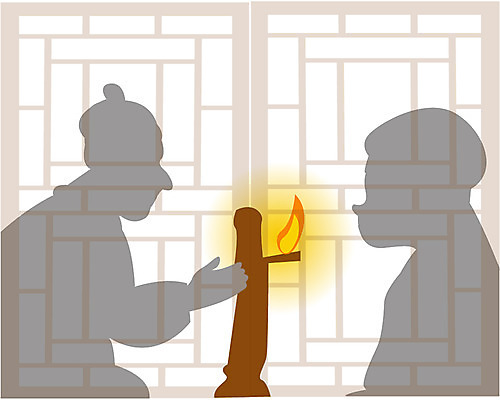 EPS 클립아트 남자 실루엣 고건축 일러스트 창문 그림자 사람 성인 두명 마주보기 농부 전통의상 한복 문살 격자 상투 머슴 호롱불 등잔불 남자만 성인남자만 성인만 국내일러스트 직업 한국전통 전통 건축물 무늬 모션 불 조명 촬영기법 파일형식 벡터