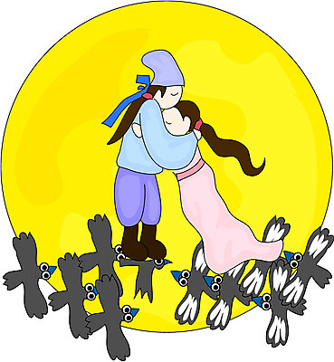 EPS 전신 클립아트 동물 한국문화 한국전통 전통 커플 여자 남자 컬러 일러스트 포옹 조류 동화 전래동화 서기 사람 두명 노란색 만남 보름달 달 전통의상 까치 정월대보름 까마귀 견우 칠석 오작교 직녀 국내일러스트 자연요소 동양문화 명절 컨셉 관계 안기 모션 한국 파일형식 벡터