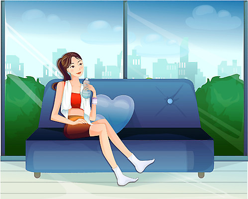 EPS 우먼라이프 웰빙 여자 거실 일러스트 집안 휴식 실내 한명 사람 20대 성인 물 뷰티 생수 여자만 여자한명만 성인여자만 청년만 청년여자만 성인한명만 청년여자한명만 성인여자한명만 성인만 국내일러스트 자연요소 1 라이프스타일 컨셉 청년 내부 물병 파일형식 벡터