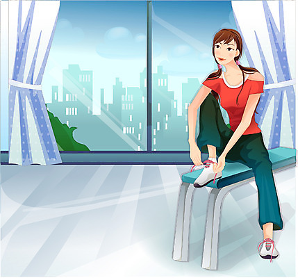 EPS 우먼라이프 웰빙 여자 거실 일러스트 집안 실내 건강 한명 사람 20대 성인 운동 자전거 운동기구 헬스 준비 여자만 여자한명만 성인여자만 청년만 청년여자만 성인한명만 청년여자한명만 성인여자한명만 성인만 국내일러스트 1 라이프스타일 청년 내부 바이크 파일형식 벡터