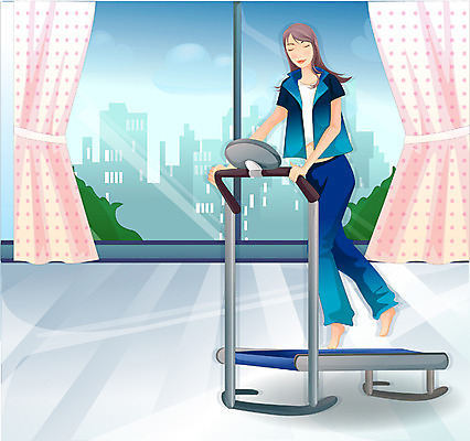 EPS 주간 우먼라이프 웰빙 여자 거실 다이어트 일러스트 집안 실내 건강 한명 사람 20대 성인 운동 자전거 운동기구 헬스 런닝머신 여자만 여자한명만 성인여자만 청년만 청년여자만 성인한명만 청년여자한명만 성인여자한명만 성인만 국내일러스트 자연요소 1 라이프스타일 청년 내부 바이크 파일형식 벡터