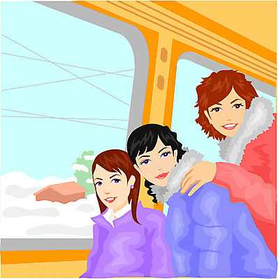 EPS 주간 계절 여자 여행 겨울 일러스트 가족 사람 상반신 세명 케이블카 여자만 국내일러스트 자연요소 관계 파일형식 벡터