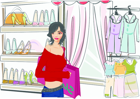 EPS 모자 우먼라이프 웰빙 옷 여자 패션 구두 신발 가방 일러스트 실내 한명 사람 20대 성인 쇼핑 쇼핑백 상점 여자만 여자한명만 성인여자만 청년만 청년여자만 성인한명만 청년여자한명만 성인여자한명만 성인만 국내일러스트 1 라이프스타일 잡화 청년 내부 파일형식 벡터