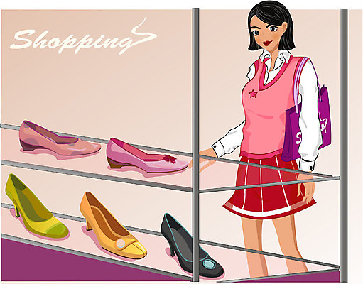 EPS 우먼라이프 웰빙 잡화 옷 여자 패션 구두 신발 일러스트 한명 사람 20대 성인 쇼핑 쇼핑백 상점 쇼윈도 여자만 여자한명만 성인여자만 청년만 청년여자만 성인한명만 청년여자한명만 성인여자한명만 성인만 국내일러스트 1 라이프스타일 가방 청년 전시 파일형식 벡터