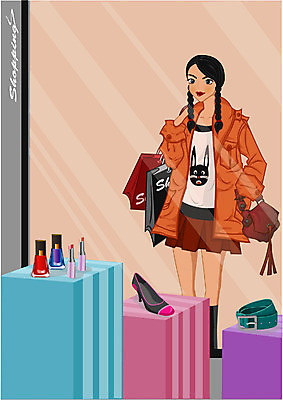 EPS 우먼라이프 웰빙 옷 여자 패션 구두 가방 일러스트 한명 사람 20대 성인 쇼핑 쇼핑백 상점 립스틱 벨트 쇼윈도 여자만 여자한명만 성인여자만 청년만 청년여자만 성인한명만 청년여자한명만 성인여자한명만 성인만 국내일러스트 1 라이프스타일 잡화 신발 청년 화장품 전시 파일형식 벡터