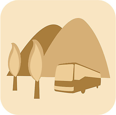 EPS 나무 식물 아이콘 육상교통 교통수단 컬러 여행 한대 자동차 자연 산 버스 대중교통 사람없음 야외 노란색 시골 두그루 시골길 관광버스 2D아이콘 1 길 교통 2 생태계 파일형식 벡터