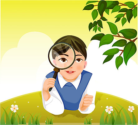 EPS 주간 나무 남자 행복 초등학생 어린이 일러스트 하늘 돋보기 한명 사람 소년 잔디 야외 소풍 관찰 언덕 남자만 남자한명만 어린이만 소년만 소년한명만 국내일러스트 자연요소 식물 1 학생 감정 모션 야외활동 파일형식 벡터