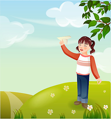 EPS 주간 나무 여자 행복 초등학생 어린이 일러스트 하늘 한명 사람 소녀 잔디 야외 소풍 종이비행기 언덕 여자만 여자한명만 어린이만 소녀만 소녀한명만 국내일러스트 자연요소 식물 1 학생 감정 야외활동 종이접기 파일형식 벡터