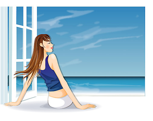 EPS 주간 우먼라이프 계절 여자 바다 일러스트 하늘 휴가 휴식 한명 사람 20대 성인 취미 해변 라이프 여름 창가 휴양지 여자만 여자한명만 성인여자만 청년만 청년여자만 성인한명만 청년여자한명만 성인여자한명만 성인만 국내일러스트 자연요소 1 라이프스타일 컨셉 창문 청년 생활 장소 파일형식 벡터