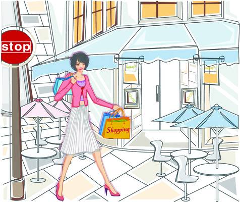 EPS 우먼라이프 웰빙 옷 여자 패션 구두 의자 일러스트 탁자 거리 한명 사람 20대 성인 야외 쇼핑 쇼핑백 상점 파라솔 여자만 여자한명만 성인여자만 청년만 청년여자만 성인한명만 청년여자한명만 성인여자한명만 성인만 국내일러스트 1 라이프스타일 가구 신발 가방 청년 파일형식 벡터