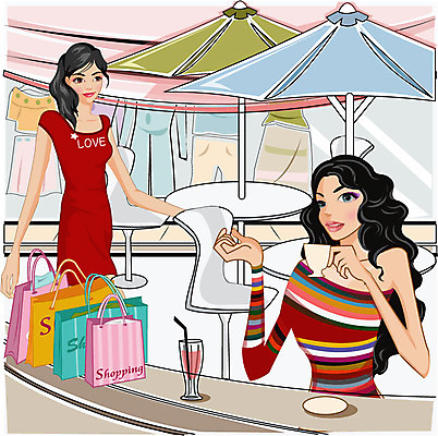 EPS 우먼라이프 웰빙 옷 여자 패션 의자 일러스트 탁자 휴식 거리 사람 성인 두명 컵 쇼핑 쇼핑백 상점 파라솔 여자만 성인여자만 성인만 국내일러스트 라이프스타일 식기 가구 컨셉 가방 파일형식 벡터