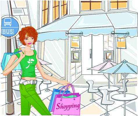 EPS 우먼라이프 웰빙 옷 여자 패션 구두 의자 일러스트 탁자 거리 한명 사람 20대 성인 야외 쇼핑 쇼핑백 상점 파라솔 여자만 여자한명만 성인여자만 청년만 청년여자만 성인한명만 청년여자한명만 성인여자한명만 성인만 국내일러스트 1 라이프스타일 가구 신발 가방 청년 파일형식 벡터