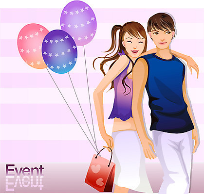 EPS 직업 학생 라이프스타일 커플 여자 남자 대학생 일러스트 사람 이벤트 청년 성인 두명 로맨틱 풍선 여대생 총각 청년만 성인만 국내일러스트 컨셉 관계 생활 파일형식 벡터