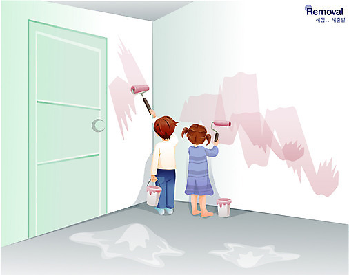 EPS 전신 여자 남자 행복 어린이 벽 가사 일러스트 가정 가족 주택 실내 남매 사랑 가족애 서기 사람 소녀 소년 두명 인테리어 화목 방 자녀 작업 색칠 칠 페인트칠 작업실 즐거움 페인트통 롤러 방문 도와주기 로울러 어린이만 국내일러스트 디자인 감정 컨셉 관계 모션 페인팅 통 내부 건물 페인트 파일형식 벡터