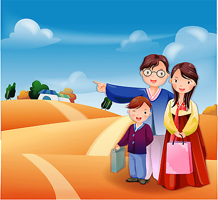 EPS 주간 계절 여자 명절 남자 아들 일러스트 가족 하늘 엄마 논 선물 사랑 가족애 사람 야외 세명 부모 추석 가을 아빠 한복 고향 귀향 추석선물 국내일러스트 자연요소 한국전통 전통 기념일 감정 농업 관계 전통의상 파일형식 벡터 명절선물