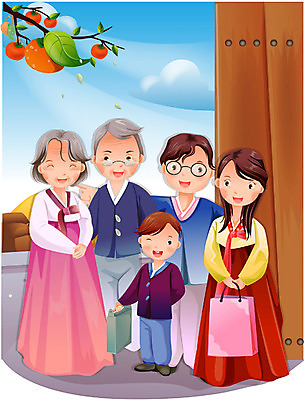 EPS 주간 계절 여자 명절 노년 남자 할머니 어린이 일러스트 가족 엄마 손녀 대가족 사랑 가족애 사람 여러명 야외 추석 가을 시골 아빠 한복 고향 귀향 국내일러스트 자연요소 한국전통 전통 기념일 감정 다수 관계 성인 전통의상 손주 파일형식 벡터