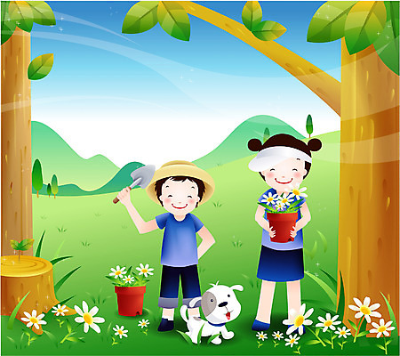 EPS 주간 여자 남자 꽃 딸 행복 화분 아들 어린이 일러스트 가정 가족 휴식 사람 취미 야외 두명 라이프 공휴일 반려동물 자녀 개 강아지 식목일 주말 어린이만 국내일러스트 자연요소 식물 동물 기념일 감정 컨셉 포유류 관계 생활 파일형식 벡터