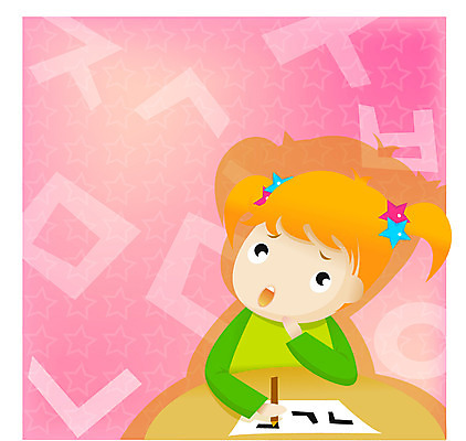 EPS 직업 문자 학생 라이프스타일 여자 교육 초등학생 어린이 생각 일러스트 한명 사람 소녀 한글 유치원생 고민 한글교육 여자만 여자한명만 어린이만 소녀만 소녀한명만 국내일러스트 1 감정 생활 파일형식 벡터