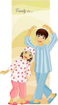 EPS 전신 여자 남자 어린이 일러스트 가족 남매 서기 사람 두명 잠옷 여동생 오빠 어린이만 국내일러스트 옷 관계 모션 동생 파일형식 벡터
