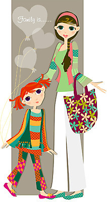 EPS 전신 여자 딸 행복 일러스트 가족 모녀 엄마 서기 사람 두명 쇼핑 화목 장바구니 여자만 국내일러스트 감정 컨셉 관계 모션 바구니 파일형식 벡터