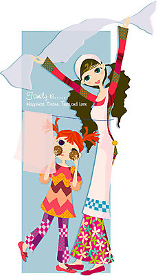 EPS 전신 여자 딸 행복 가사 일러스트 가족 모녀 엄마 서기 사람 두명 화목 빨래 빨래널기 여자만 국내일러스트 감정 컨셉 관계 모션 파일형식 벡터