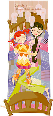 EPS 전신 여자 딸 행복 일러스트 가족 모녀 엄마 사람 두명 눕기 화목 침실 침대 여자만 국내일러스트 감정 가구 컨셉 관계 모션 파일형식 벡터