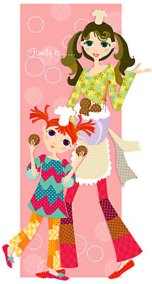 EPS 전신 여자 딸 행복 가사 일러스트 가족 모녀 엄마 요리 서기 사람 두명 화목 여자만 국내일러스트 감정 컨셉 관계 모션 파일형식 벡터