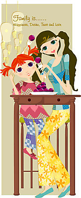 EPS 전신 여자 딸 행복 일러스트 가족 모녀 엄마 실내 사람 앉기 두명 식사 화목 여자만 국내일러스트 감정 컨셉 관계 모션 내부 파일형식 벡터