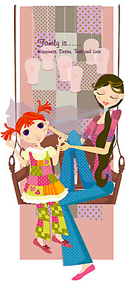 EPS 전신 여자 딸 행복 일러스트 가족 모녀 엄마 사람 앉기 두명 화목 놀이기구 그네 여자만 국내일러스트 감정 컨셉 관계 모션 파일형식 벡터