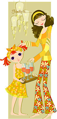 EPS 전신 여자 딸 행복 음료 일러스트 가족 모녀 엄마 서기 사람 두명 화목 주스 여자만 국내일러스트 감정 컨셉 관계 모션 파일형식 벡터