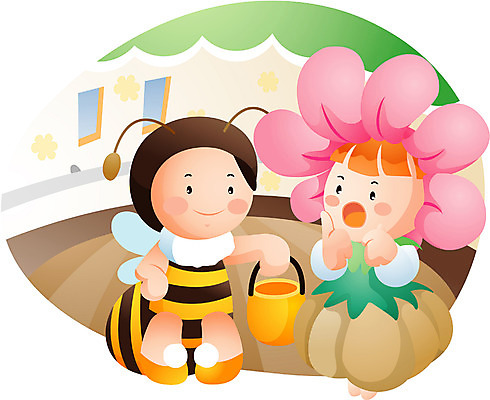 EPS 직업 학생 여자 어린이교육 교육 남자 꽃 어린이라이프 어린이 일러스트 실내 사람 소녀 소년 두명 유치원생 꿀벌 학예회 어린이만 국내일러스트 식물 라이프스타일 내부 벌_곤충 발표회 파일형식 벡터