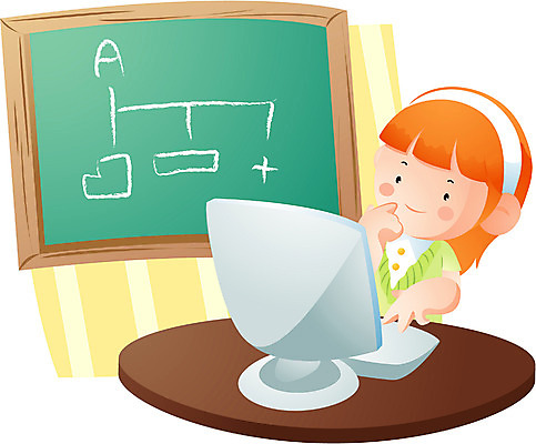 EPS 직업 학생 여자 어린이교육 교육 어린이라이프 초등학생 어린이 일러스트 실내 한명 사람 소녀 컴퓨터 칠판 유치원생 여자만 여자한명만 어린이만 소녀만 소녀한명만 국내일러스트 1 라이프스타일 내부 전자제품 파일형식 벡터