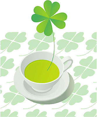 EPS 클립아트 음료 음식 생활용품 일러스트 사람없음 차 네잎클로버 클로버 커피잔 찻잔 녹차 국내일러스트 식물 커피 잔 차_음료 오브젝트 파일형식 벡터