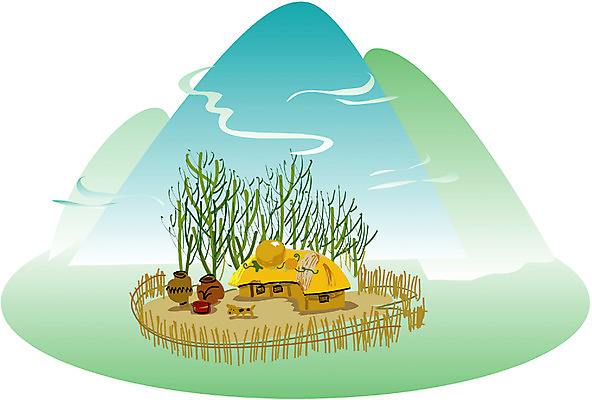 EPS 클립아트 시설물 건축 백그라운드 고건축 한국건축 일러스트 자연 산 주택 한국 초가집 풍경 사람없음 야외 마을 동양건축 국내일러스트 건축물 아시아 한옥 건물 생태계 파일형식 벡터 동양