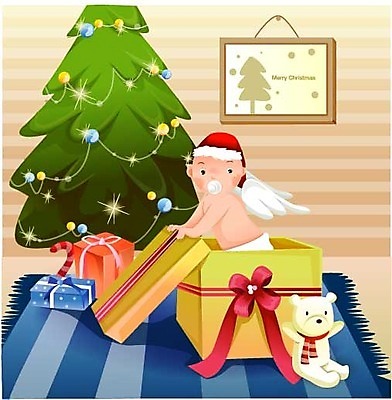 EPS 계절 기념일 인형 크리스마스 겨울 날개 일러스트 곰 가족 기념 실내 선물 사랑 가족애 한명 사람 이벤트 상자 크리스마스트리 축하 아기 아기만 국내일러스트 동물 1 감정 컨셉 포유류 관계 내부 파일형식 벡터