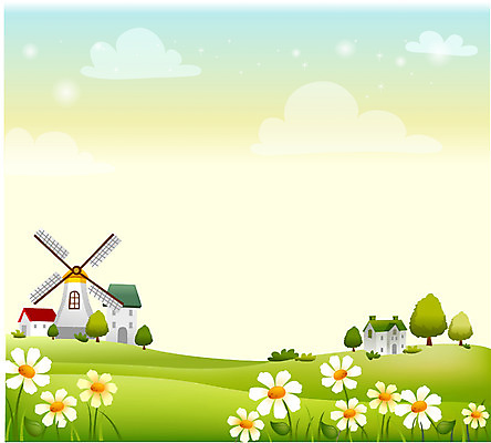 EPS 시설물 사계절 계절 공공시설 현대건축 건축 꽃 백그라운드 일러스트 자연 하늘 풍경 초원 사람없음 야외 봄 풍차 풍력발전소 국내일러스트 식물 건축물 발전소 풍력에너지 시설 생태계 파일형식 벡터