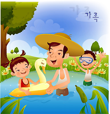 EPS 주간 여자 남자 딸 행복 아들 일러스트 가족 물놀이 날씨 사람 야외 세명 맑음 수영 화목 물가 개울 아빠 강가 즐거움 국내일러스트 자연요소 감정 컨셉 관계 놀이 풍경 강 수상스포츠 파일형식 벡터