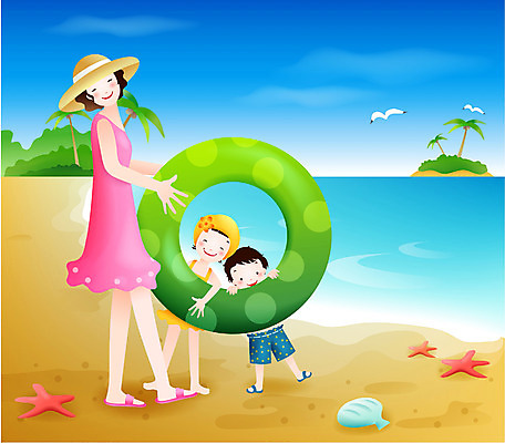 EPS 주간 계절 여자 남자 딸 행복 아들 어린이 바다 일러스트 가족 엄마 휴가 휴식 사람 취미 해변 야외 라이프 세명 여름 여름휴가 바캉스 공휴일 자녀 주말 튜브 국내일러스트 자연요소 기념일 감정 컨셉 관계 생활 파일형식 벡터 여름_계절