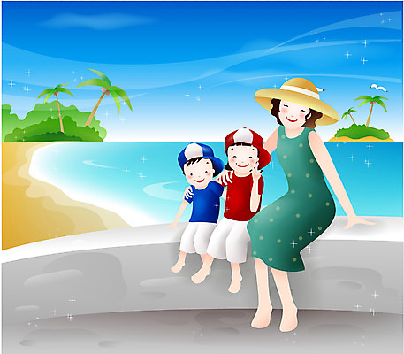 EPS 주간 계절 여자 남자 딸 행복 아들 어린이 바다 일러스트 가족 엄마 휴식 사람 취미 해변 야외 라이프 세명 여름 공휴일 화목 자녀 주말 국내일러스트 자연요소 기념일 감정 컨셉 관계 생활 파일형식 벡터