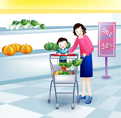 EPS 여자 남자 행복 아들 어린이 일러스트 가정 가족 엄마 휴식 실내 사람 취미 두명 라이프 공휴일 쇼핑 세일 카트 쇼핑카 자녀 주말 마트 슈퍼 국내일러스트 기념일 감정 컨셉 관계 내부 생활 상점 파일형식 벡터