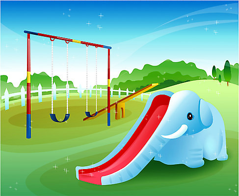 EPS 주간 시설물 현대건축 건축 백그라운드 일러스트 자연 하늘 풍경 사람없음 야외 미끄럼틀 놀이기구 놀이터 그네 시소 국내일러스트 자연요소 건축물 놀이 생태계 파일형식 벡터