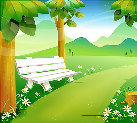 EPS 주간 나무 공원 공공시설 백그라운드 벤치 일러스트 자연 하늘 풍경 사람없음 야외 정원 산책로 도시 국내일러스트 자연요소 식물 길 의자 시설 생태계 파일형식 벡터
